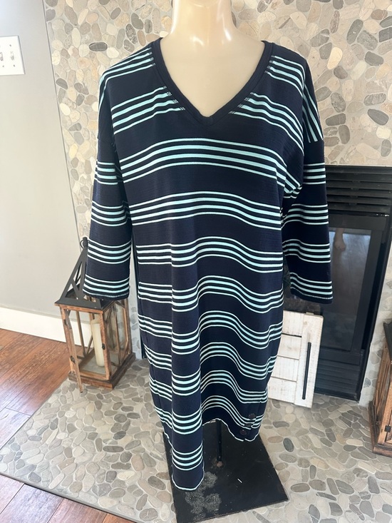 Talbots Dresses & Skirts - Talbots Striped V-Neck Midi Dress in Navy and Light Blue